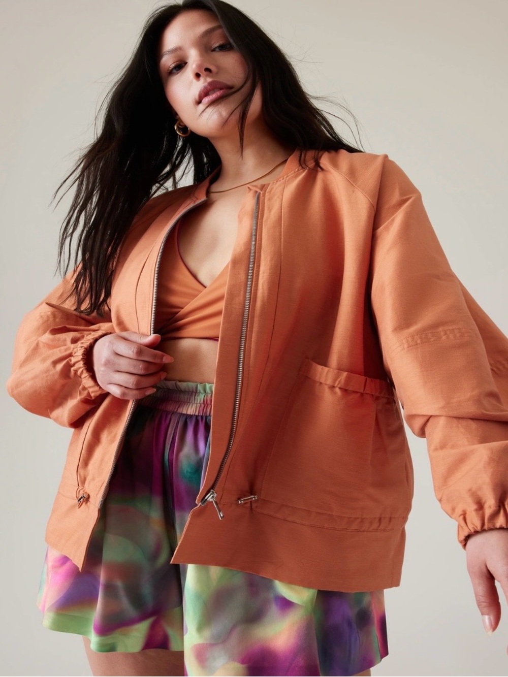 NWT Alicia Keys × Athleta Enlighten Up Linen Bomber Jacket